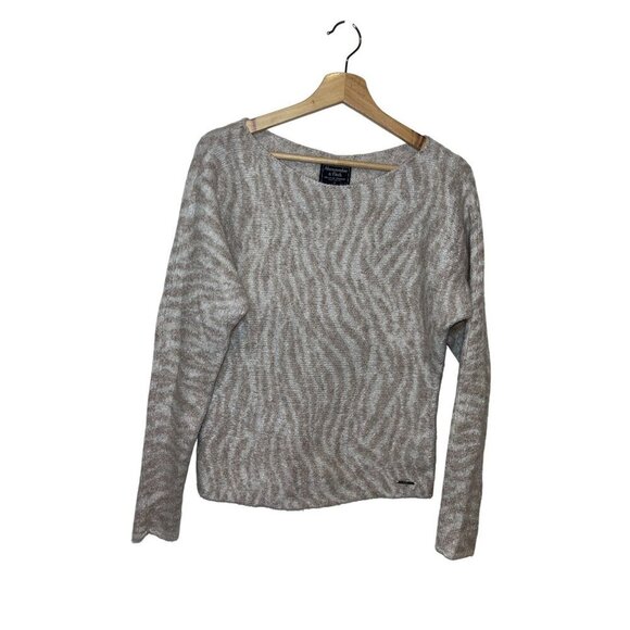 Abercrombie & Fitch Womens Beige Zebra Pattern Sweater Long Sleeve Size S - Picture 1 of 8